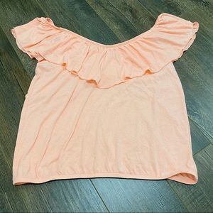 Express Ruffle Top Casual Off The Shoulder Size Medium Peach Ruffles Sleeveless